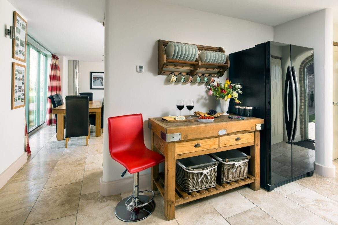 Butchers block to living room High Barn High Barn Granary kitchen