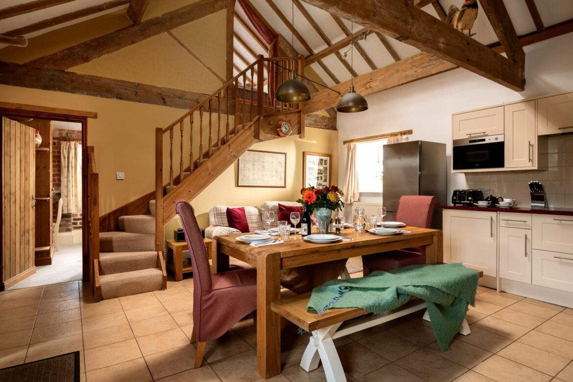 Ostlers kitchen/ dining showing stairs Ostlers Corner kitchen dining room