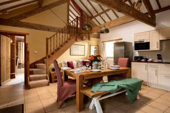 Ostlers kitchen/ dining showing stairs Ostlers Corner kitchen dining room